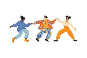 a group of people dancing together flat illustration style vector