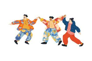 a group of people dancing together flat illustration style vector