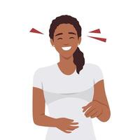 Young woman laughing while pointing. vector