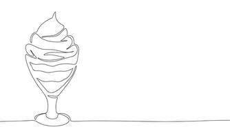 Ice cream one line continuous. Line art Ice cream in glass isolated on transparent background. Hand drawn vector art.