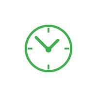 green Clock icon isolated on white background. Vector illustration