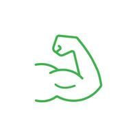 green Strong hand line art icon. Simple outline style. Muscle, arm, bicep, power, protein, man, strength, flex, human body concept. Vector illustration isolated on white background.