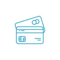 azul Cajero automático tarjeta vector línea Arte diseño en moderno estilo aislado en blanco antecedentes. tarjeta para en línea pagos y efectivo retiro.