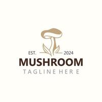 Mushroom botanical logo  modern and simple stamp style. nature or food template design vector