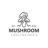 Mushroom botanical logo  modern and simple stamp style. nature or food template design vector