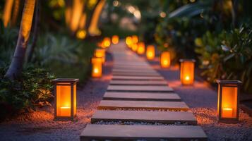 AI generated Twilight Lantern Lit Garden Path Romance photo