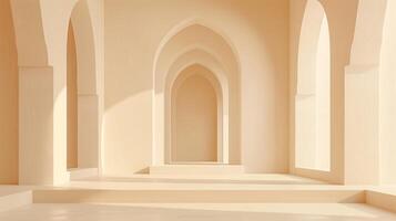 AI generated Minimalist Beige Arch Corridor Background photo