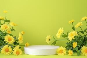 AI generated Spring Chrysanthemums Podium Display with Copy Space photo