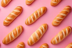 AI generated Golden Baguettes Pattern on Pink Background photo