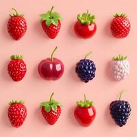 AI generated 3D Rendered Assorted Berries on Pink Background with Copyspace photo