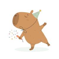 Funny capybara Happy Birthday greetings vector