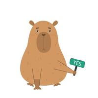 Capybara holding Yes banner vector illustration