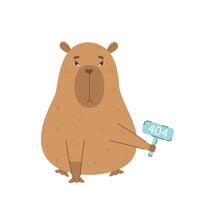 Funny capybara holds sign error 404 message vector