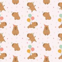 Funny capybara birthday seamless pattern vector