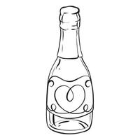 a black and white drawing of a bottle of wine with a heart on it vector