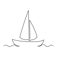 Continuous single line drawing on sailboat vactor art. vector