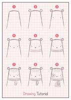 How to Draw a Polar Bear. Step by Step Drawing Tutorial. Draw Guide. Simple Instruction for Kids and Adults vector