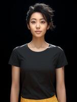 AI generated Woman in Black Shirt and Yellow Pants photo