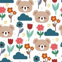 seamless pattern cartoon koala with flower and plant. cute animal pattern for gift wrap paper vector
