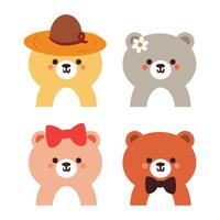 hand drawing cartoon bear sticker set vector