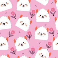 seamless pattern cartoon llama and flower. cute animal wallpaper for textile, gift wrap paper vector