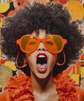 AI generated Woman With Orange Sunglasses and Afro photo