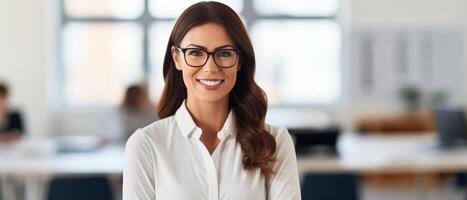 AI generated Woman in Glasses Standing in Office photo