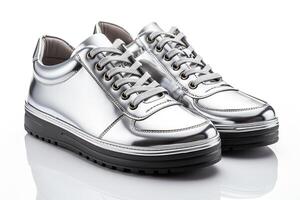 AI generated Metallic boots on a white background. Generated by artificial intelligence photo