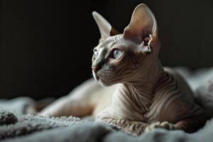 AI generated Portrait of a Canadian Sphynx cat in grunge style. Generated by artificial intelligence photo