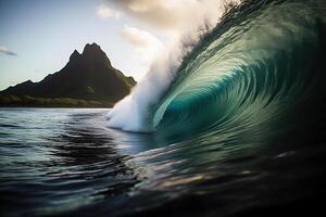 ai generado poderoso espumoso arremolinándose mar ola. surf ola. generado por artificial inteligencia foto