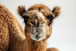 AI generated Close-up portrait of an adult camel on a white background. Generated by artificial intelligence photo