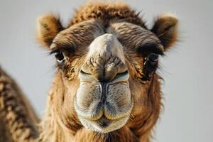 AI generated Close-up portrait of an adult camel on a white background. Generated by artificial intelligence photo