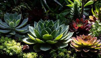 ai generado suculento plantas en selva, y un variedad de botánico plantas foto