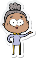 sticker of a cartoon happy old woman png