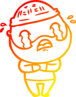 warm gradient line drawing of a cartoon bearded man crying png