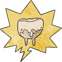 cartoon tooth with speech bubble in retro texture style png