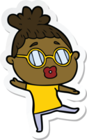 sticker of a cartoon woman dancing wearing spectacles png