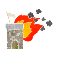 mano retro dibujos animados ardiente castillo torre png