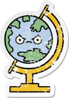 distressed sticker of a cute cartoon globe of the world png