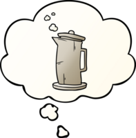 cartoon old kettle with thought bubble in smooth gradient style png