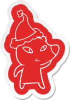 cute quirky cartoon  sticker of a bear wearing santa hat png