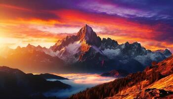 AI generated Mountain view with colorful sky, scenic lanscape photo
