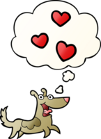 cartoon dog with love hearts with thought bubble in smooth gradient style png