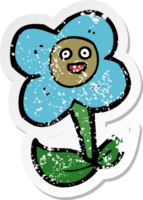 retro nödställd klistermärke av en tecknad blomma med ansikte png