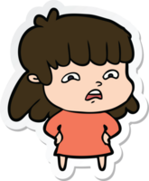 sticker of a cartoon worried woman png