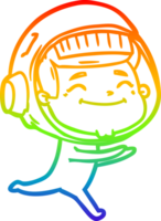 rainbow gradient line drawing of a happy cartoon astronaut png