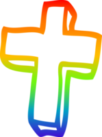 rainbow gradient line drawing of a cartoon gold cross png