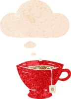 cartoon cup of tea with thought bubble in grunge distressed retro textured style png