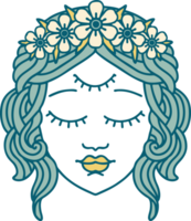 image de style de tatouage emblématique du visage féminin avec le troisième œil png