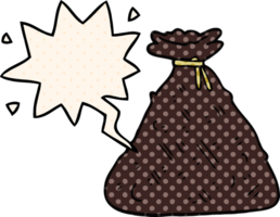 cartoon old hessian sack with speech bubble in comic book style png